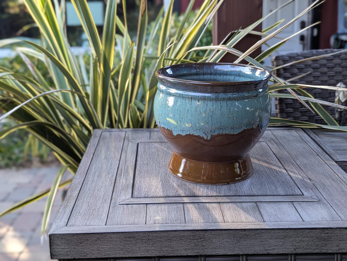 Ceramic Planter and Glazed Pot from Mexico | Green Oxide Aqua & Earth is Handcrafted Contemporary Outdoor Decor and Large Garden Plant Pot