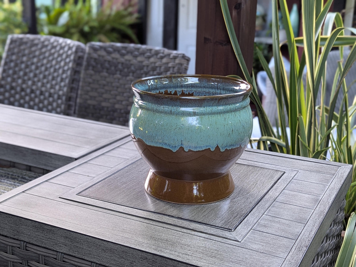 Ceramic Planter and Glazed Pot from Mexico | Green Oxide Aqua & Earth is Handcrafted Contemporary Outdoor Decor and Large Garden Plant Pot