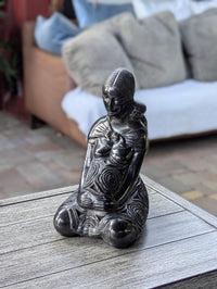 Pregnant Mom with Baby Figurine Home Decor in Barro Negro | Handmade Black Clay Mexican Pottery from San Bartolo near Oaxaca, Mexico