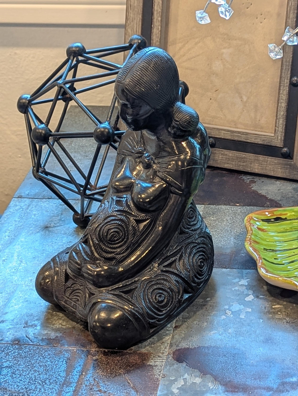 Pregnant Mom with Baby Figurine Home Decor in Barro Negro | Handmade Black Clay Mexican Pottery from San Bartolo near Oaxaca, Mexico