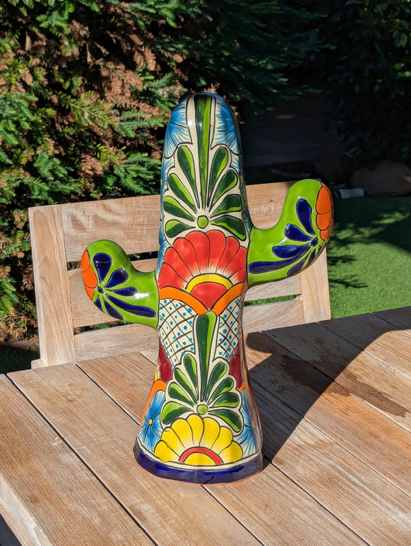 Saguaro Cactus Decor is Colorful Mexican Talavera Pottery, Cactus Room Decor for Bedroom, Bathroom, Outdoor Decorations or Housewarming Gift