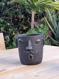 Mustache Whistler Face Planter & Flower Pot is Handmade Mexican Pottery from Atzompa Mexico | Use as Indoor Home Decor or Outdoor Yard Art