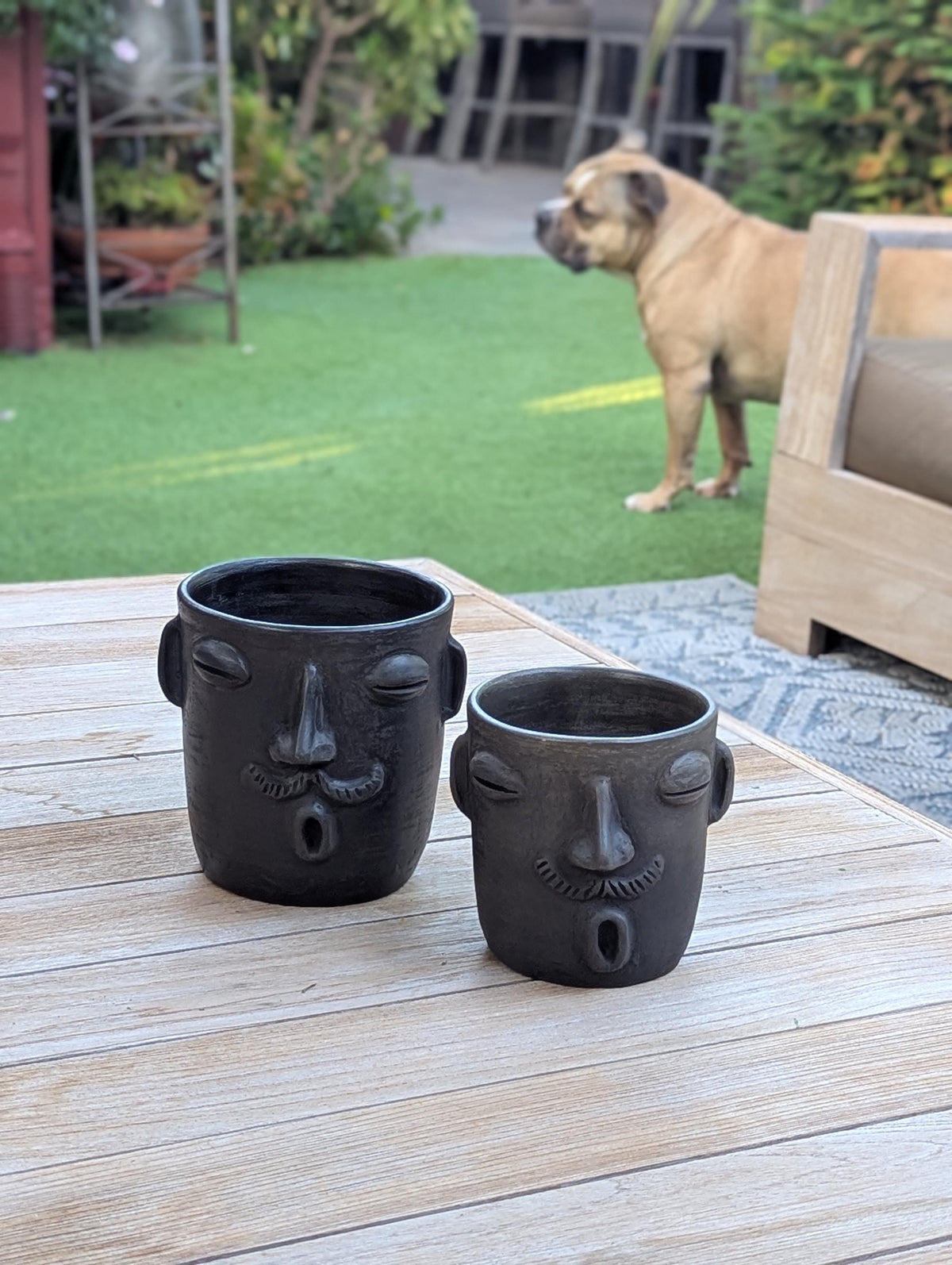 Mustache Whistler Face Planter & Flower Pot is Handmade Mexican Pottery from Atzompa Mexico | Use as Indoor Home Decor or Outdoor Yard Art