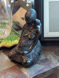 Pregnant Mom with Baby Figurine Home Decor in Barro Negro | Handmade Black Clay Mexican Pottery from San Bartolo near Oaxaca, Mexico