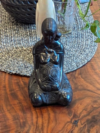 Pregnant Mom with Baby Figurine Home Decor in Barro Negro | Handmade Black Clay Mexican Pottery from San Bartolo near Oaxaca, Mexico