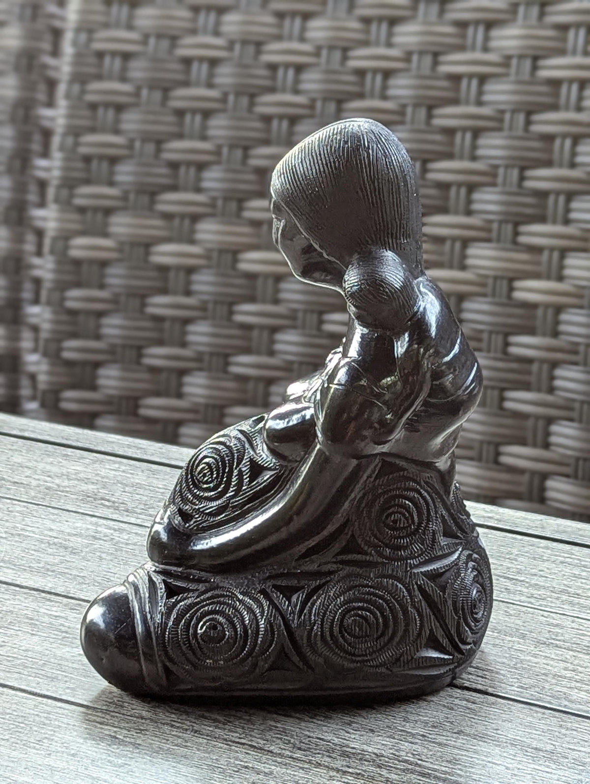 Pregnant Mom with Baby Figurine Home Decor in Barro Negro | Handmade Black Clay Mexican Pottery from San Bartolo near Oaxaca, Mexico