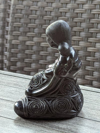 Pregnant Mom with Baby Figurine Home Decor in Barro Negro | Handmade Black Clay Mexican Pottery from San Bartolo near Oaxaca, Mexico