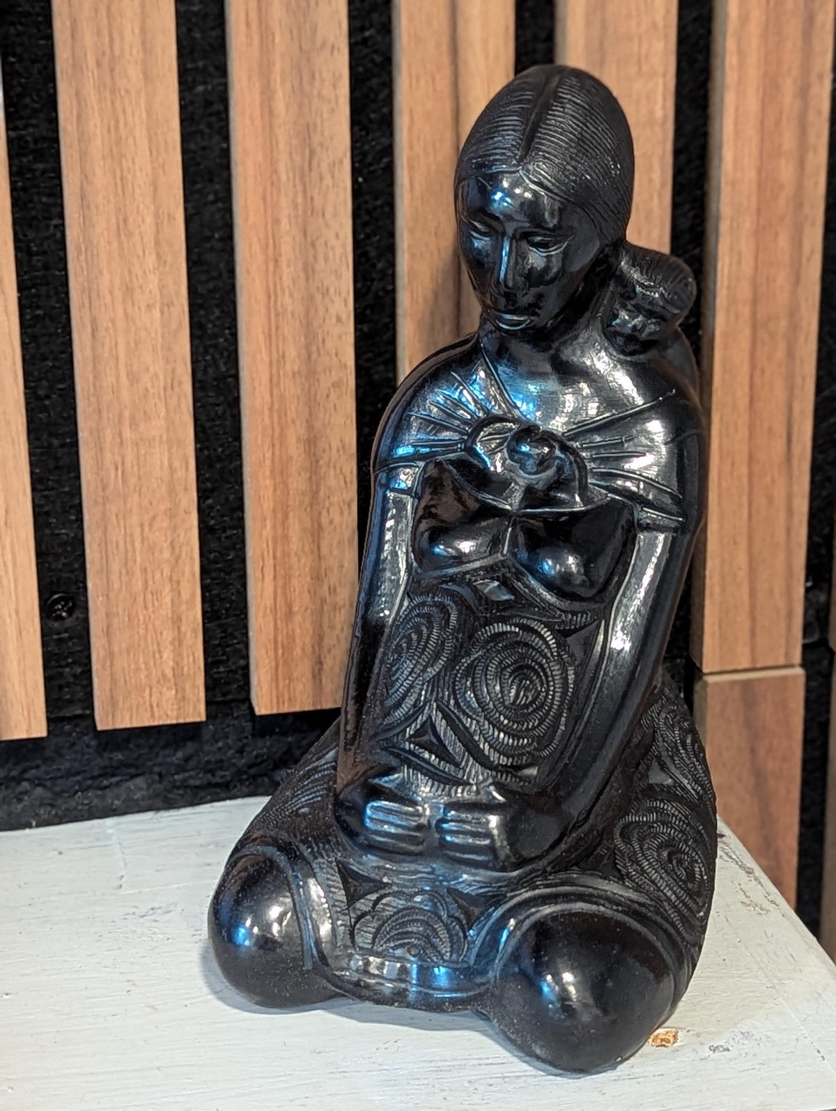 Pregnant Mom with Baby Figurine Home Decor in Barro Negro | Handmade Black Clay Mexican Pottery from San Bartolo near Oaxaca, Mexico