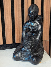 Pregnant Mom with Baby Figurine Home Decor in Barro Negro | Handmade Black Clay Mexican Pottery from San Bartolo near Oaxaca, Mexico