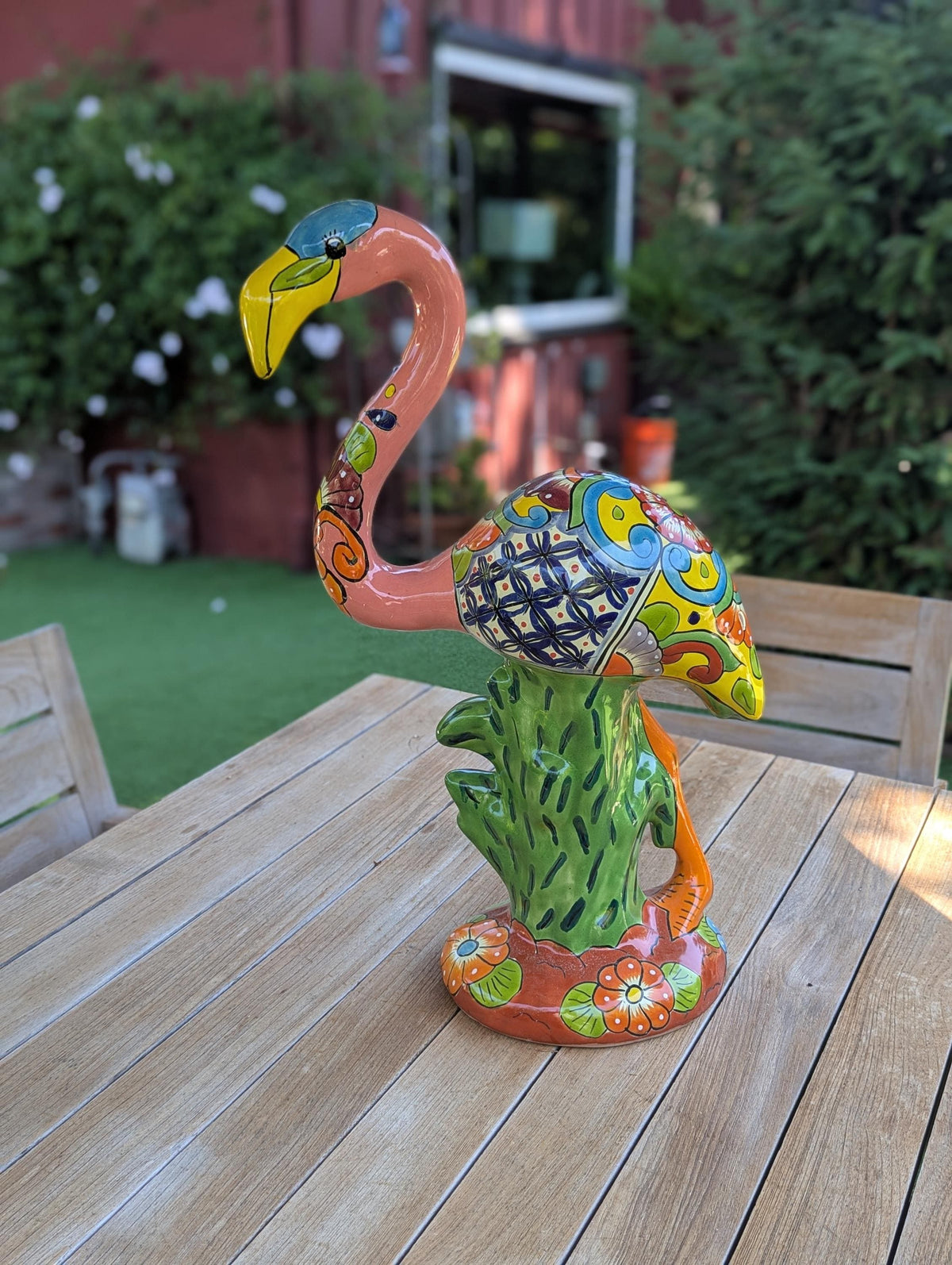 Pink Flamingo Garden Decor & Yard Art, Ceramic Talavera Pottery to use as Home Decor, Porch Decoration or Outdoor Decor