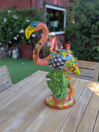 Pink Flamingo Garden Decor & Yard Art, Ceramic Talavera Pottery to use as Home Decor, Porch Decoration or Outdoor Decor
