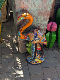 Orange Flamingo Garden Decor & Yard Art, Ceramic Talavera Pottery to use as Home Decor, Porch Decoration or Outdoor Decor