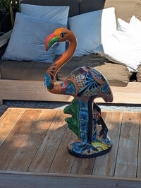 Orange Flamingo Garden Decor & Yard Art, Ceramic Talavera Pottery to use as Home Decor, Porch Decoration or Outdoor Decor