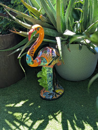 Orange Flamingo Garden Decor & Yard Art, Ceramic Talavera Pottery to use as Home Decor, Porch Decoration or Outdoor Decor