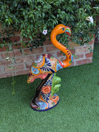 Orange Flamingo Garden Decor & Yard Art, Ceramic Talavera Pottery to use as Home Decor, Porch Decoration or Outdoor Decor