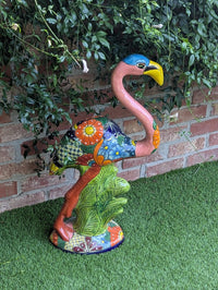Pink Flamingo Garden Decor & Yard Art, Ceramic Talavera Pottery to use as Home Decor, Porch Decoration or Outdoor Decor