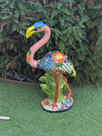 Pink Flamingo Garden Decor & Yard Art, Ceramic Talavera Pottery to use as Home Decor, Porch Decoration or Outdoor Decor