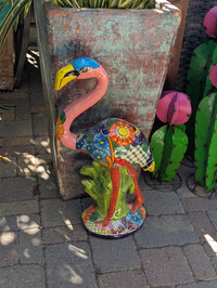 Pink Flamingo Garden Decor & Yard Art, Ceramic Talavera Pottery to use as Home Decor, Porch Decoration or Outdoor Decor