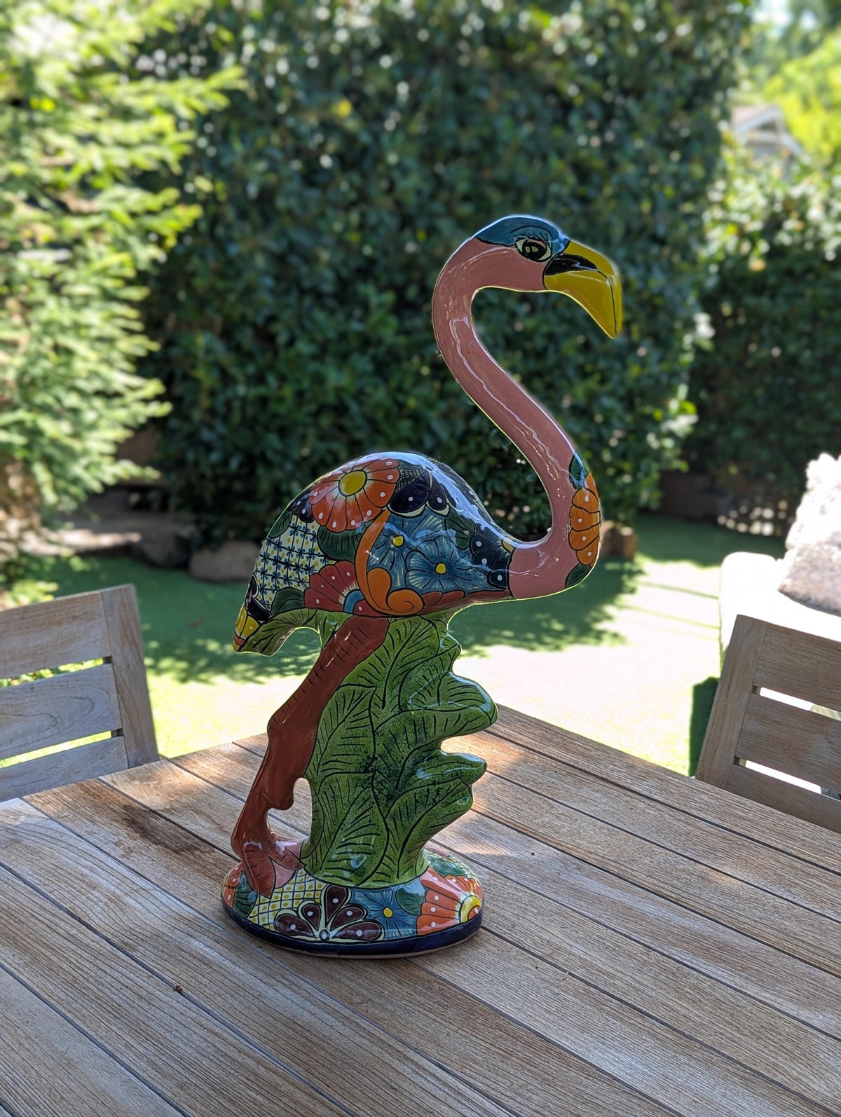 Pink Flamingo Garden Decor & Yard Art, Ceramic Talavera Pottery to use as Home Decor, Porch Decoration or Outdoor Decor
