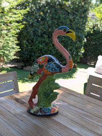 Pink Flamingo Garden Decor & Yard Art, Ceramic Talavera Pottery to use as Home Decor, Porch Decoration or Outdoor Decor