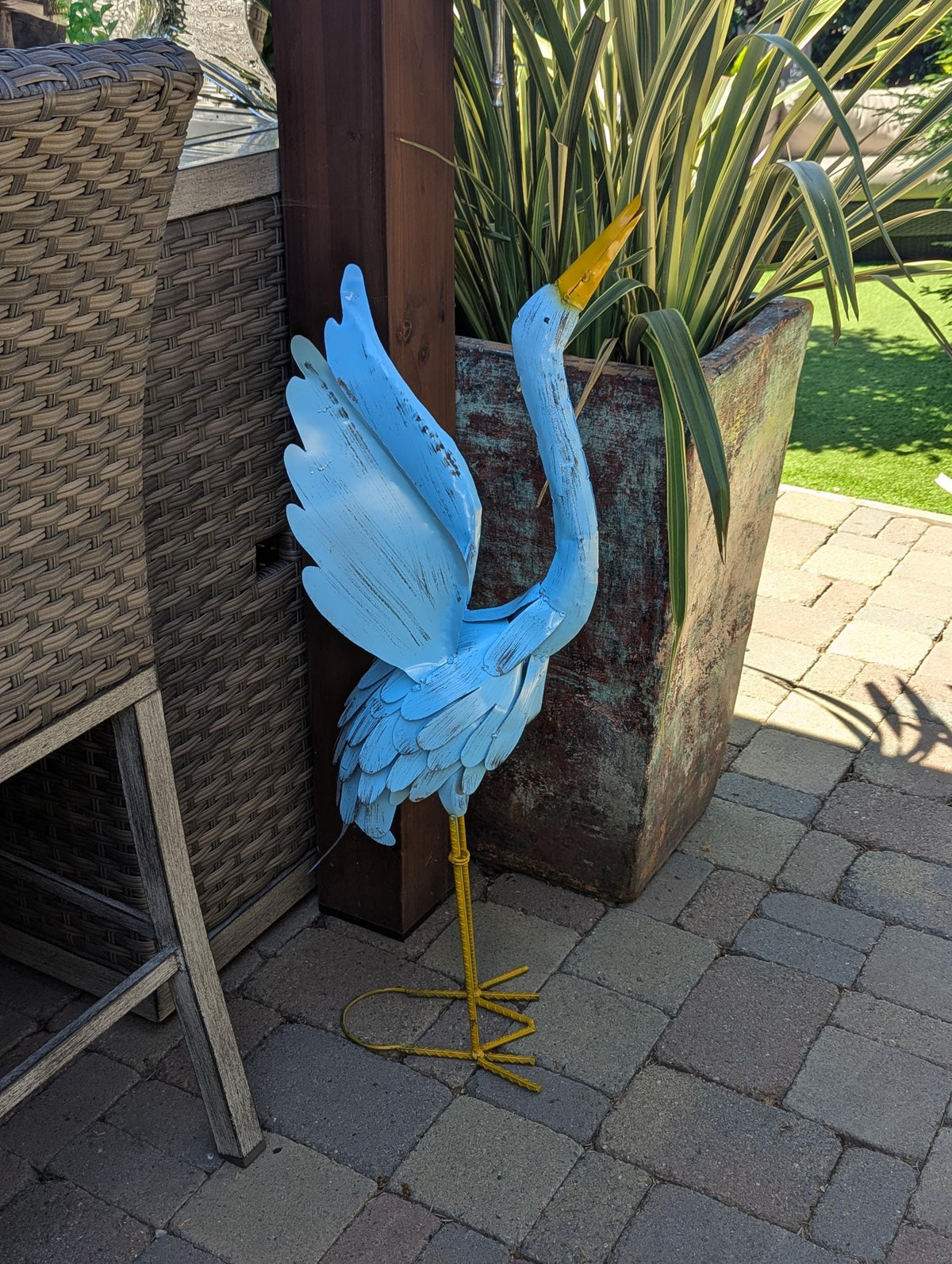 Heron Garden Statues, Handcrafted Rustic Metal Yard Art for Home, Porch or Outdoor Décorations