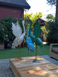 Heron Garden Statues, Handcrafted Rustic Metal Yard Art for Home, Porch or Outdoor Décorations