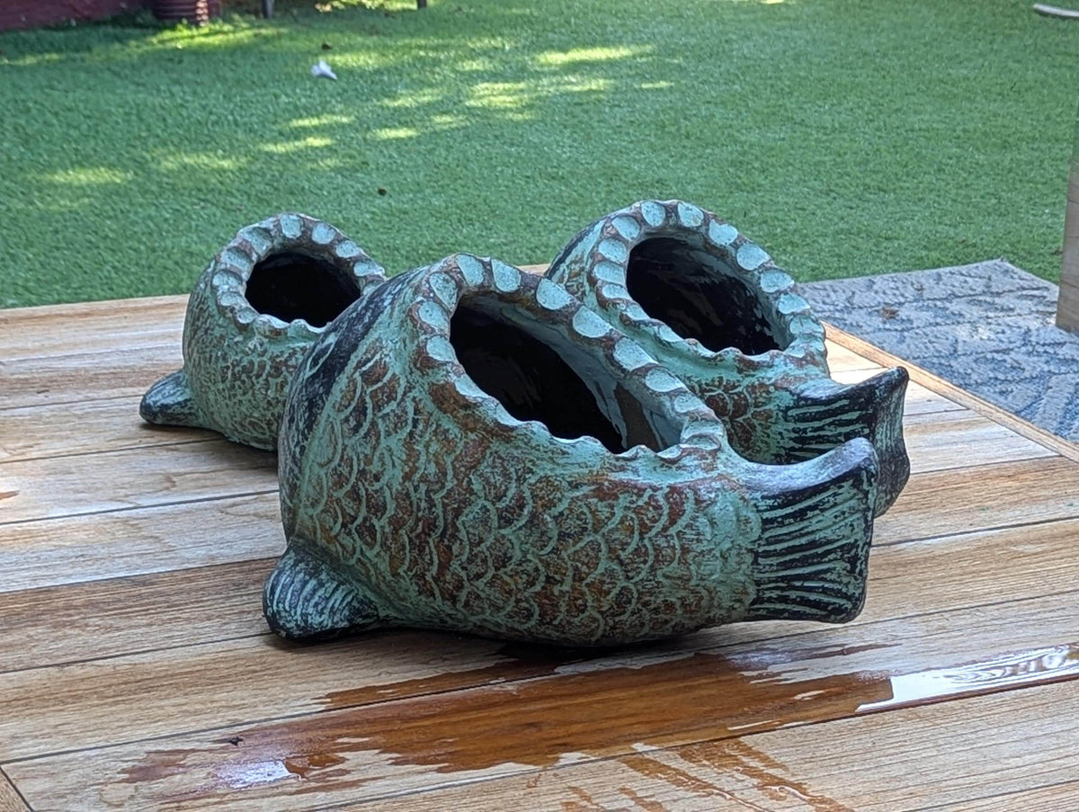Fish Planter is Handmade Mexican Pottery | Clay Plant Pot for Outdoor Garden Decoration or Indoor Home Decor, Hand Painted Yard Art, 3 Sizes