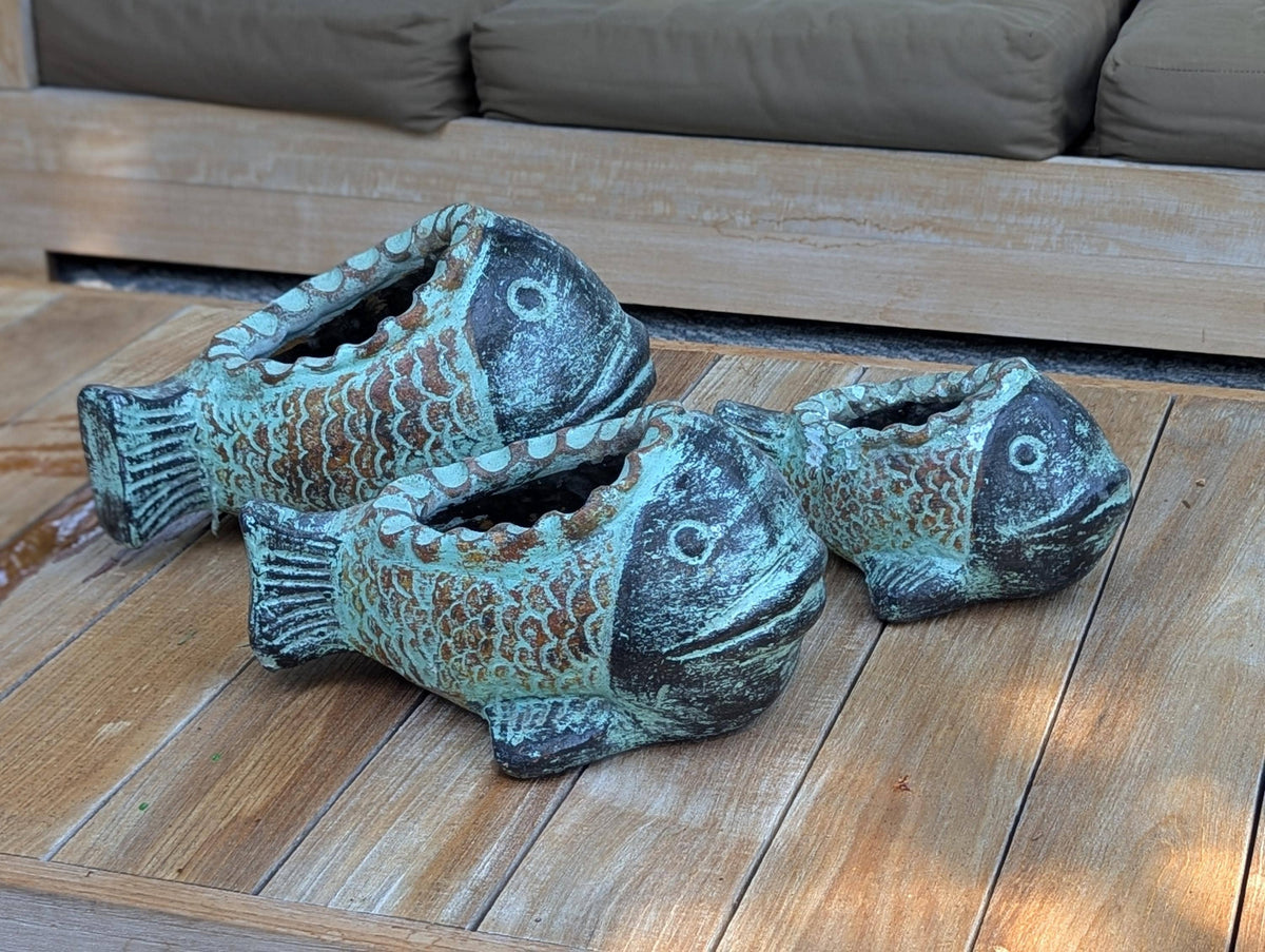Fish Planter is Handmade Mexican Pottery | Clay Plant Pot for Outdoor Garden Decoration or Indoor Home Decor, Hand Painted Yard Art, 3 Sizes