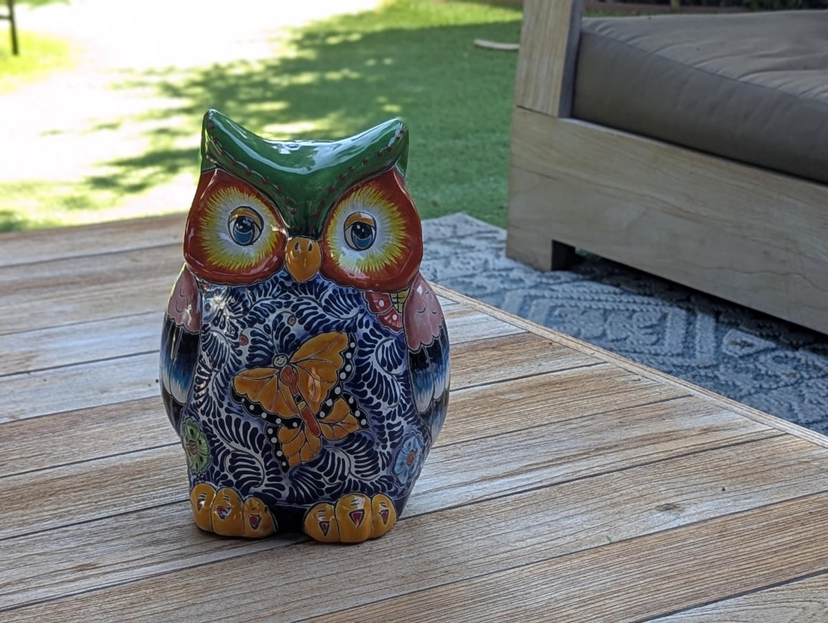 Ceramic Owl Planter is Handmade, Mexican Talavera Pottery | Use as Indoor Flower Pot or Outdoor Garden Decor, Plant Pot Home Decor, Owl Gift