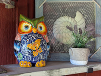 Ceramic Owl Planter is Handmade, Mexican Talavera Pottery | Use as Indoor Flower Pot or Outdoor Garden Decor, Plant Pot Home Decor, Owl Gift