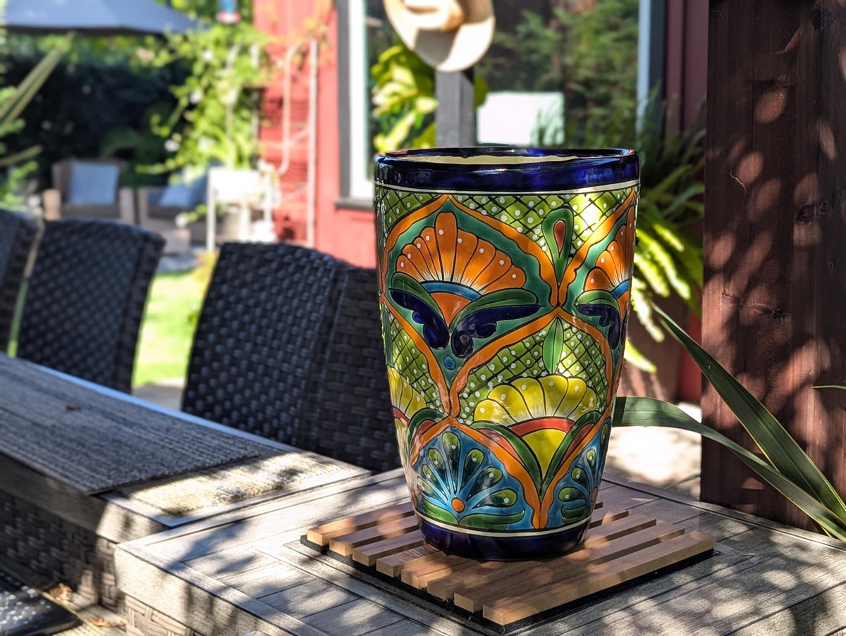 Round Ceramic Planter | Handmade in Mexico is a Tall Flower Pot for Outdoor Garden Decor, or Indoor Home Decor