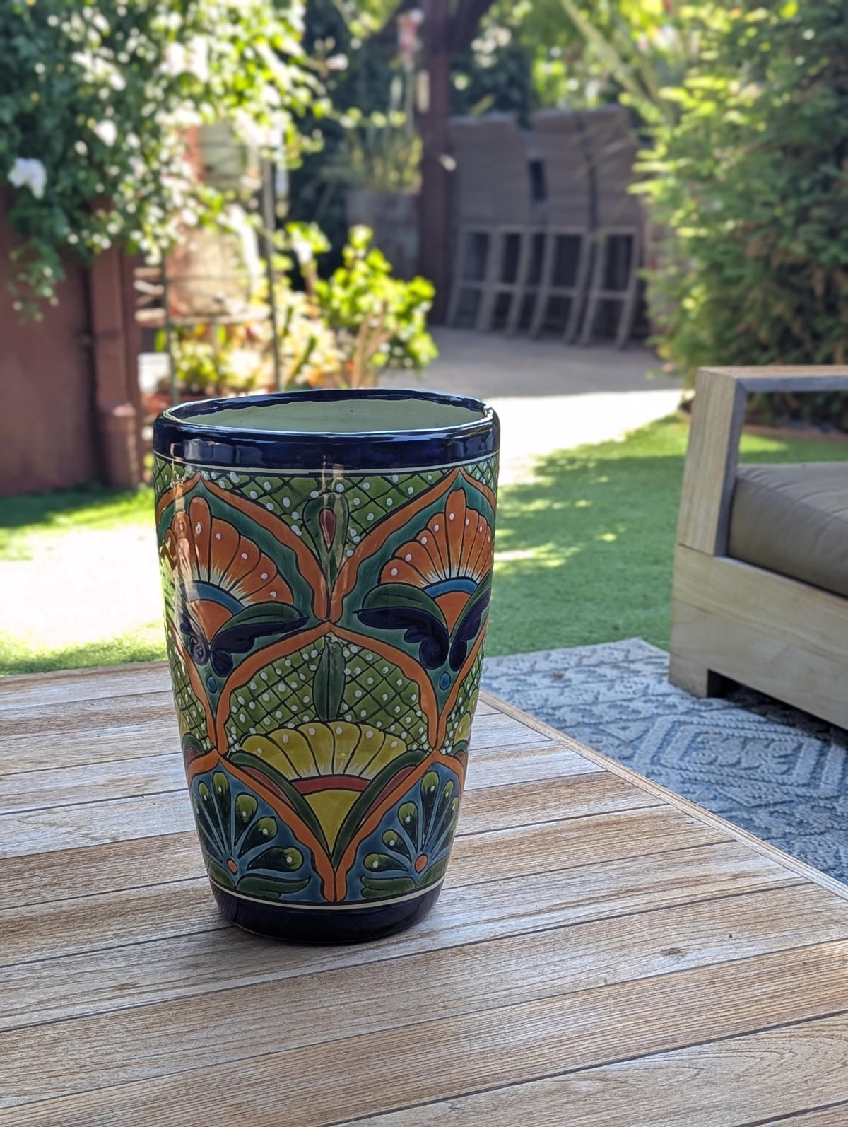 Round Ceramic Planter | Handmade in Mexico is a Tall Flower Pot for Outdoor Garden Decor, or Indoor Home Decor