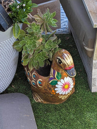 Waterfowl Flower Pot is Painted Terra Cotta Planter Handmade in Mexico | Clay Pottery Swan Works as Indoor Home Decor or Outdoor Planter Pot