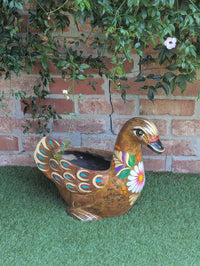 Waterfowl Flower Pot is Painted Terra Cotta Planter Handmade in Mexico | Clay Pottery Swan Works as Indoor Home Decor or Outdoor Planter Pot