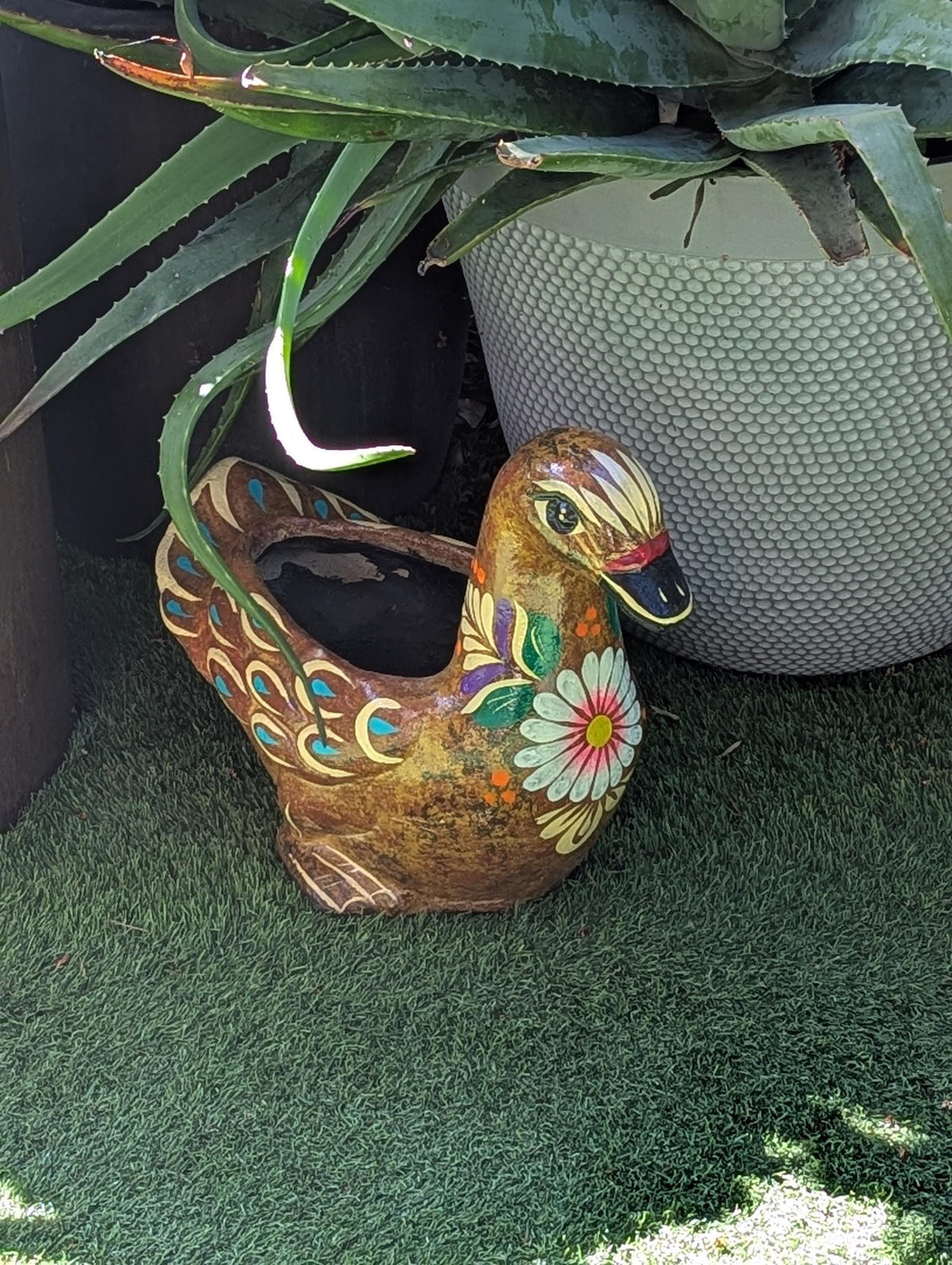 Waterfowl Flower Pot is Painted Terra Cotta Planter Handmade in Mexico | Clay Pottery Swan Works as Indoor Home Decor or Outdoor Planter Pot