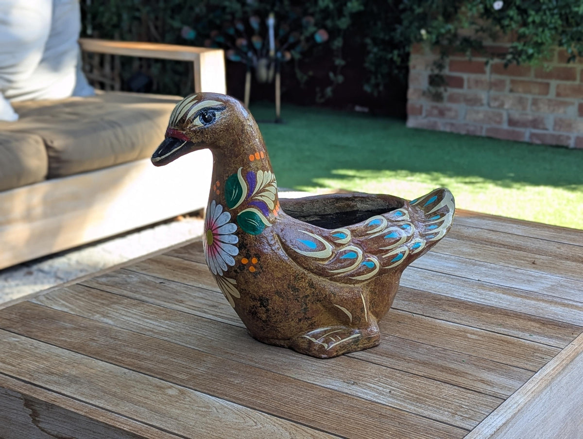 Waterfowl Flower Pot is Painted Terra Cotta Planter Handmade in Mexico | Clay Pottery Swan Works as Indoor Home Decor or Outdoor Planter Pot