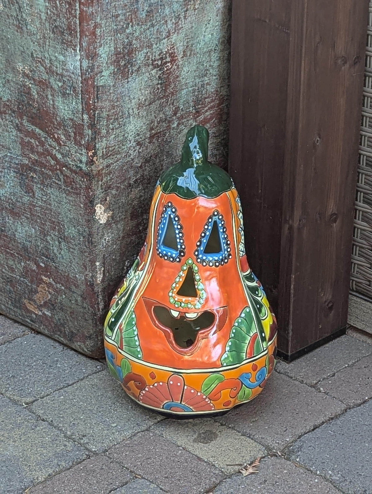 Halloween Pumpkin Decor, Talavera Pottery, Jack-o-Lantern Home Decoration, Handmade Mexican Art for Outdoor Patio Decor or Trick or Treat