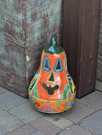 Halloween Pumpkin Decor, Talavera Pottery, Jack-o-Lantern Home Decoration, Handmade Mexican Art for Outdoor Patio Decor or Trick or Treat