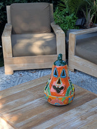 Halloween Pumpkin Decor, Talavera Pottery, Jack-o-Lantern Home Decoration, Handmade Mexican Art for Outdoor Patio Decor or Trick or Treat