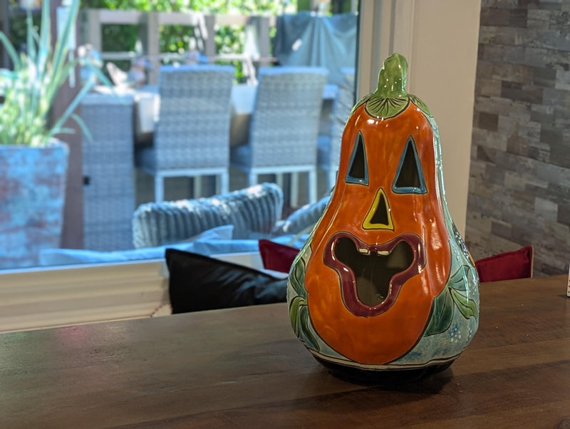 Halloween Pumpkin Decor, Talavera Pottery, Jack-o-Lantern Home Decoration, Handmade Mexican Art for Outdoor Patio Decor or Trick or Treat