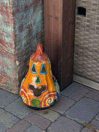 Halloween Pumpkin Decor is Talavera Pottery | Jack-o-Lantern Home Decoration is Handmade Mexican Art for Outdoor Patio Decor, Trick or Treat