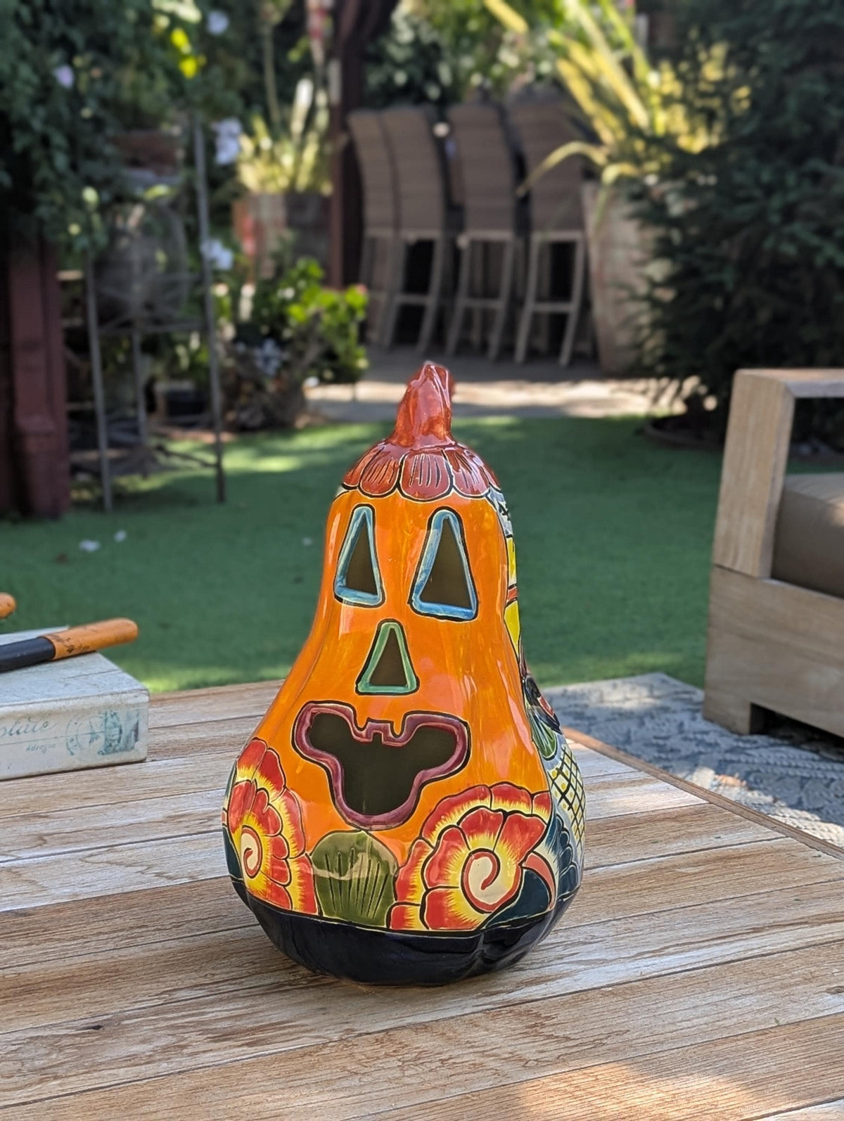 Halloween Pumpkin Decor is Talavera Pottery | Jack-o-Lantern Home Decoration is Handmade Mexican Art for Outdoor Patio Decor, Trick or Treat