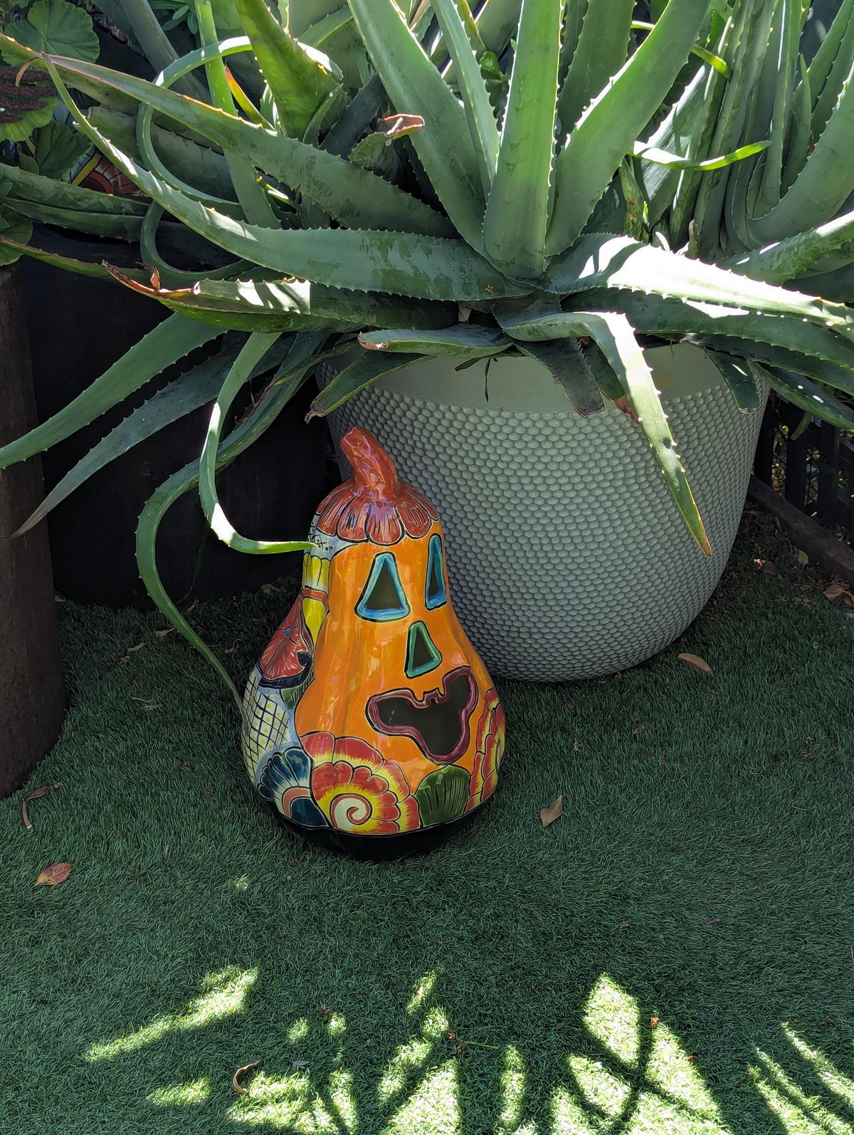 Halloween Pumpkin Decor is Talavera Pottery | Jack-o-Lantern Home Decoration is Handmade Mexican Art for Outdoor Patio Decor, Trick or Treat