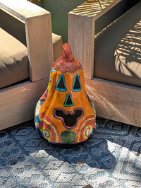 Halloween Pumpkin Decor is Talavera Pottery | Jack-o-Lantern Home Decoration is Handmade Mexican Art for Outdoor Patio Decor, Trick or Treat