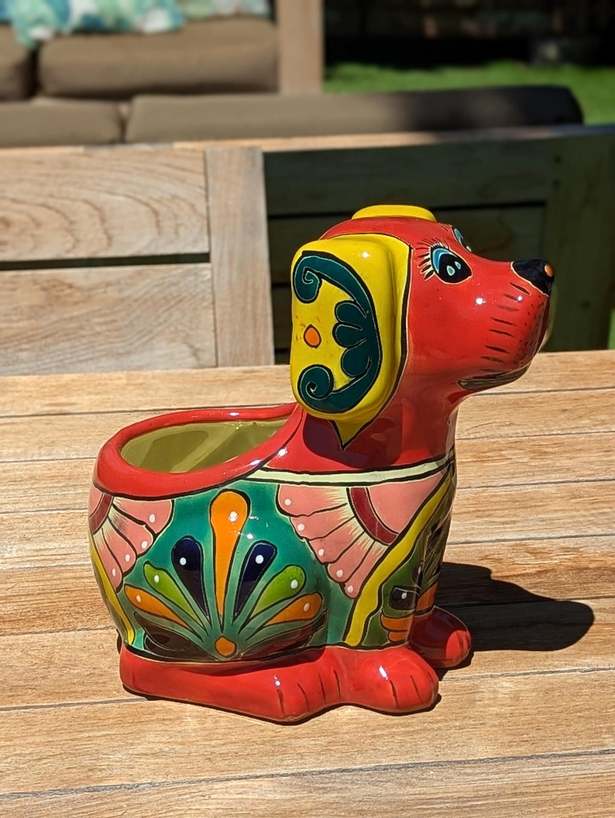 Talavera Dog Flower Pot for Outdoor Decor or Garden Decorations, Planter Pot is Handmade Mexican Pottery, great as Cute Dog Lover Gifts
