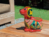 Talavera Dog Flower Pot for Outdoor Decor or Garden Decorations, Planter Pot is Handmade Mexican Pottery, great as Cute Dog Lover Gifts