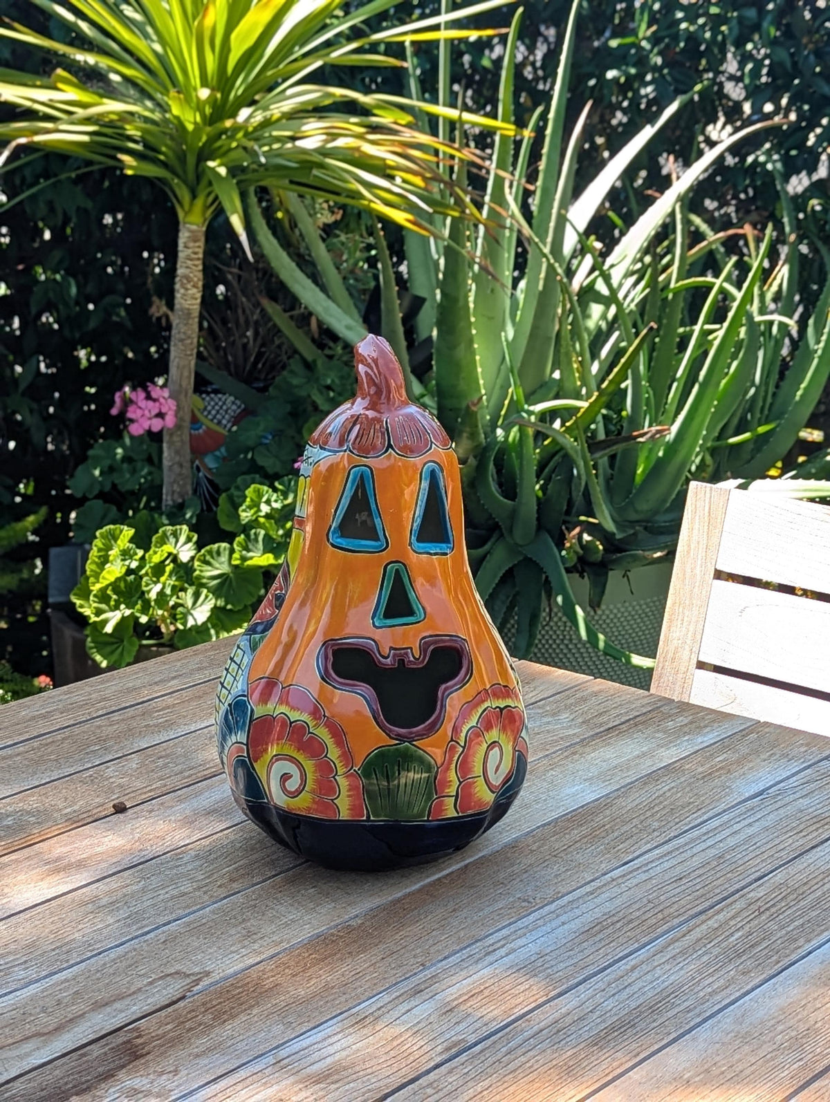 Halloween Pumpkin Decor is Talavera Pottery | Jack-o-Lantern Home Decoration is Handmade Mexican Art for Outdoor Patio Decor, Trick or Treat