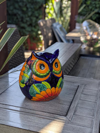 Sunflower Owl Mexican Flower Pot | Ceramic Talavera Pottery Works Indoor or Outdoor as Home Decor or Garden Decor