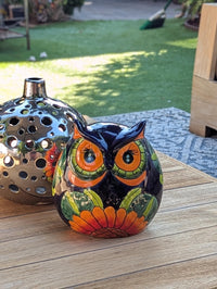 Sunflower Owl Mexican Flower Pot | Ceramic Talavera Pottery Works Indoor or Outdoor as Home Decor or Garden Decor