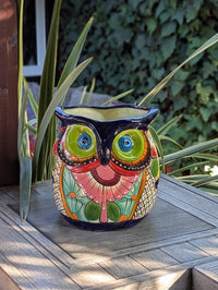 Lovely Owl Flower Pot | Ceramic Talavera Planter is Handmade Mexican Pottery for Outdoor Garden Decor, Indoor Home Decor, 11.5 inch Tall